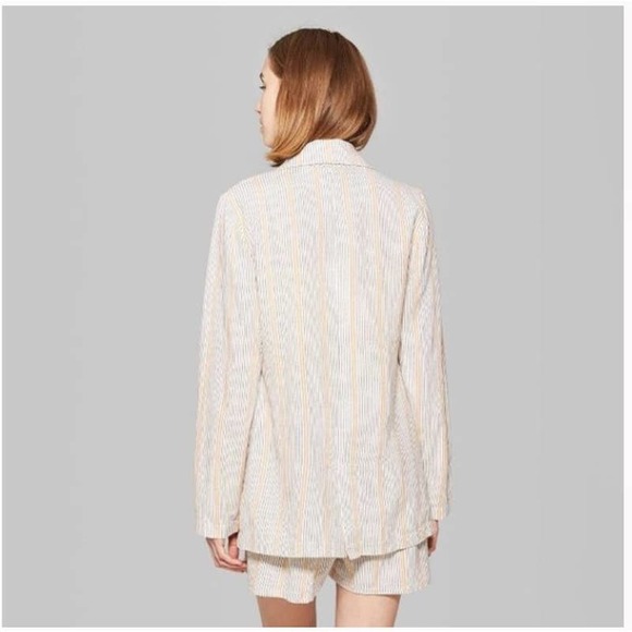 Wild Fable Ivory Double-Breasted Vertical Striped Linen Short Suit Plus Size XXL - Picture 2 of 16